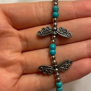 Adjustable Turquoise Bead and Dragon Fly Charm Bracelet